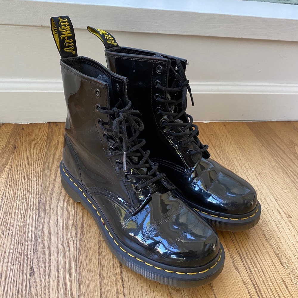 Black Patent Leather Dr Martens 1460 Combat Boot